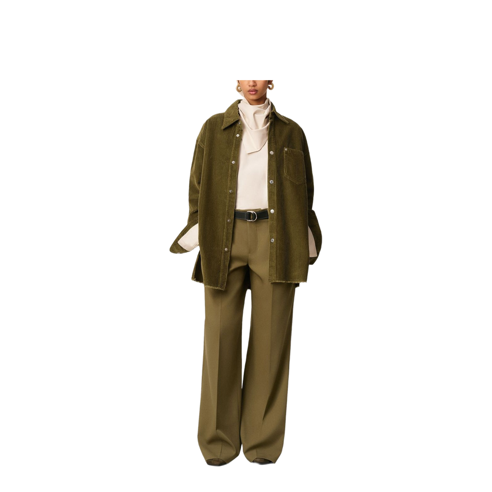 Green Cotton Corduroy Side Slit Overshirt
