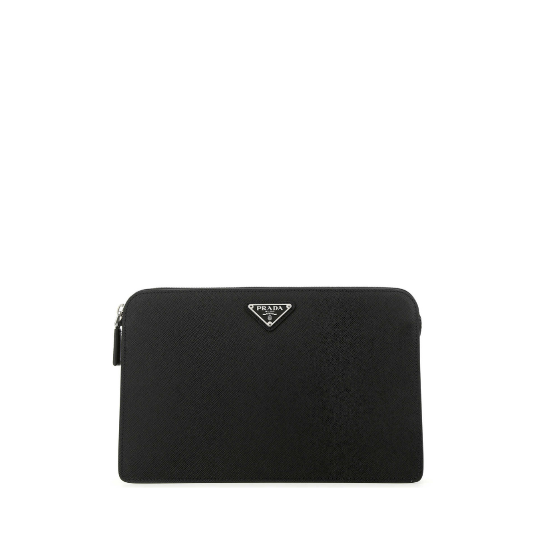 Saffiano Leather Clutch, Silver Hardware