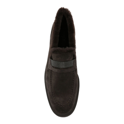 MAYFEYR - Brunello Cucinelli - Suede Penny Loafers With Shearling Lining And Precious Insert - MZSFG2569