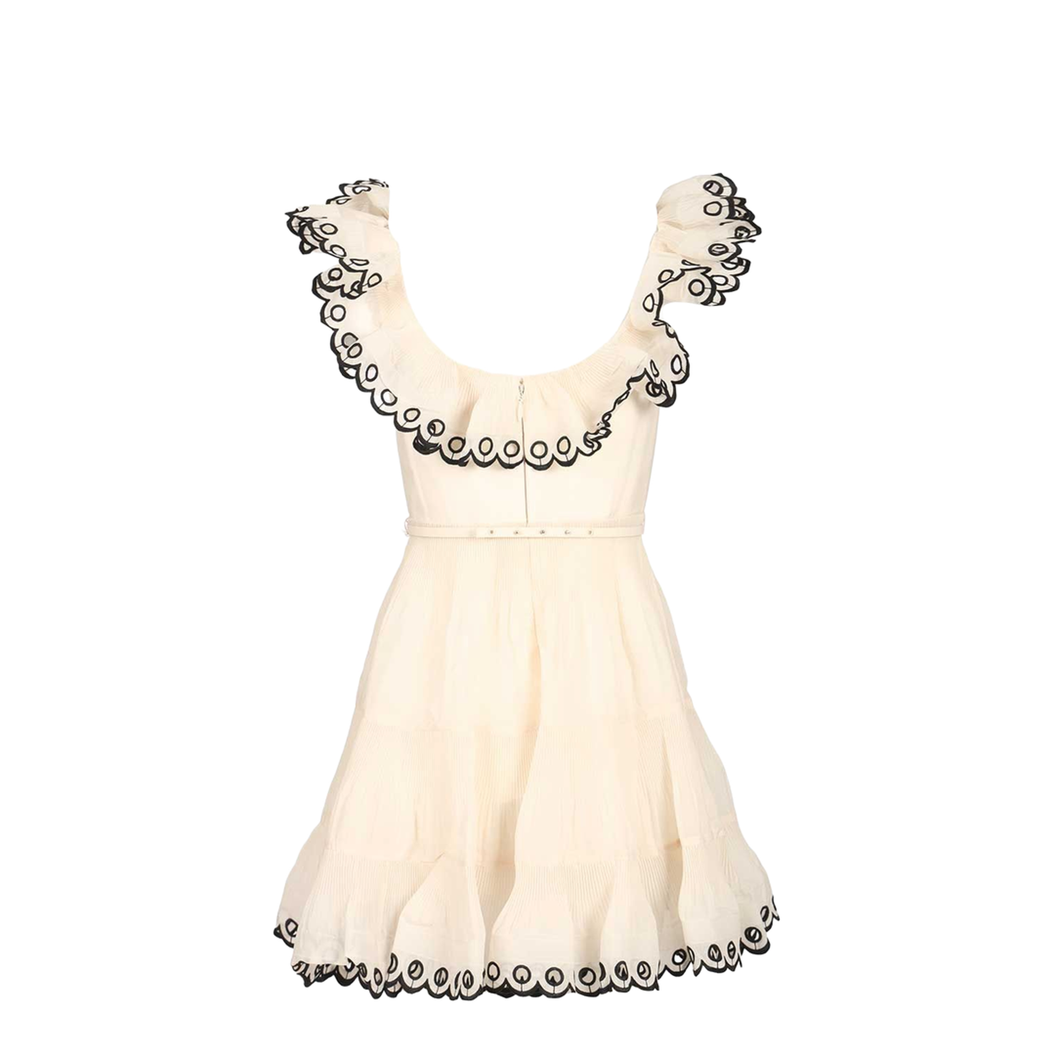 Embroidered Frilled Mini Dress