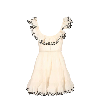 Embroidered Frilled Mini Dress