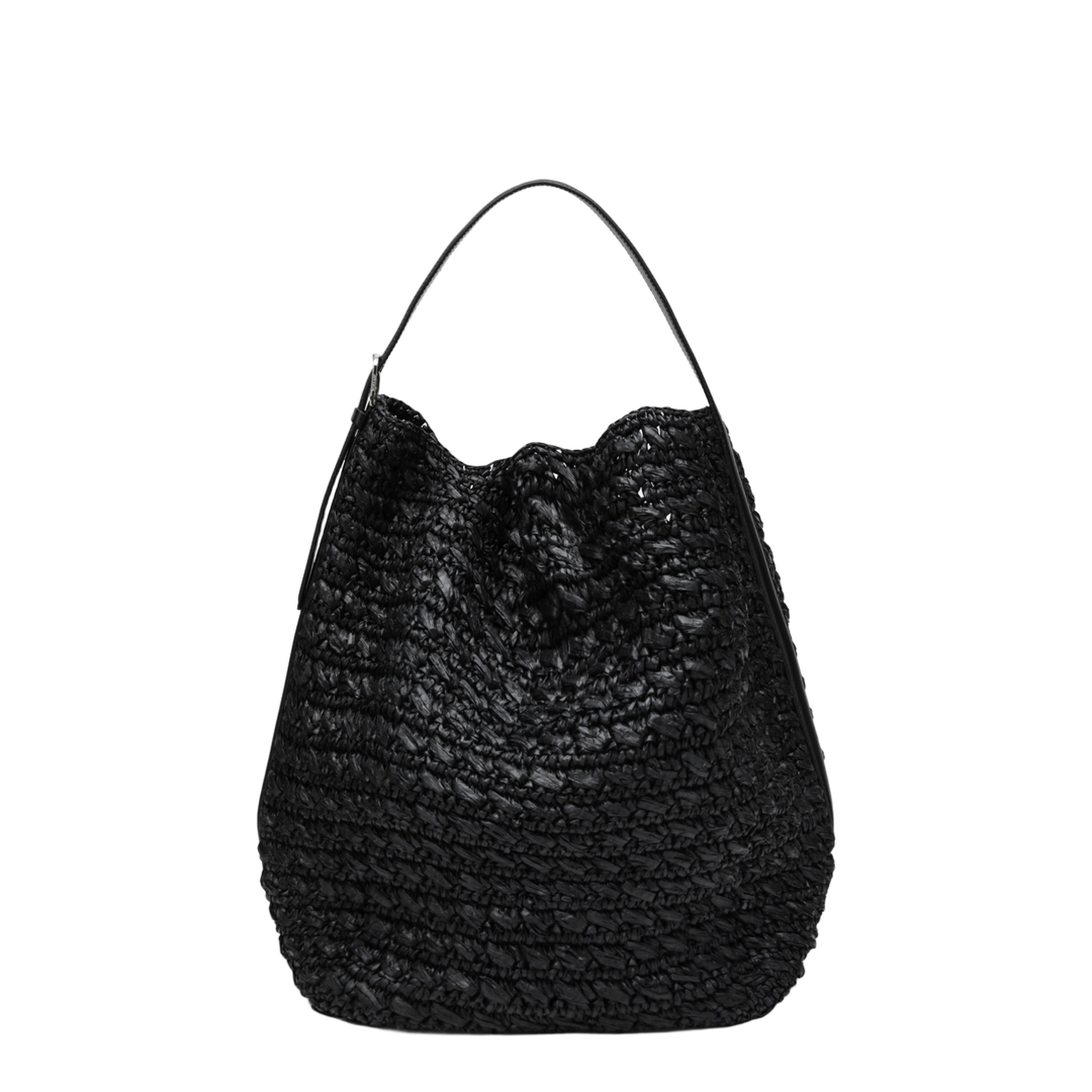 MAYFEYR - Toteme - Tote Bag With Belt Details In Raffia, Black - 262-WAL853FB0647001