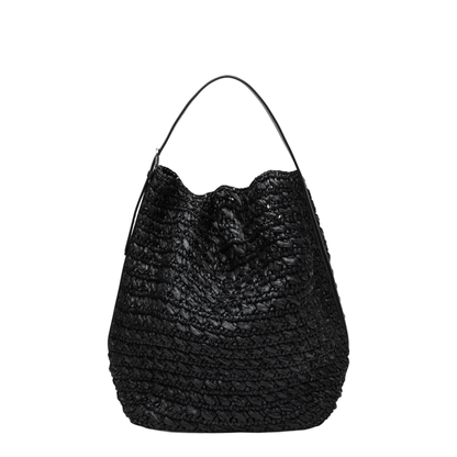 MAYFEYR - Toteme - Tote Bag With Belt Details In Raffia, Black - 262-WAL853FB0647001