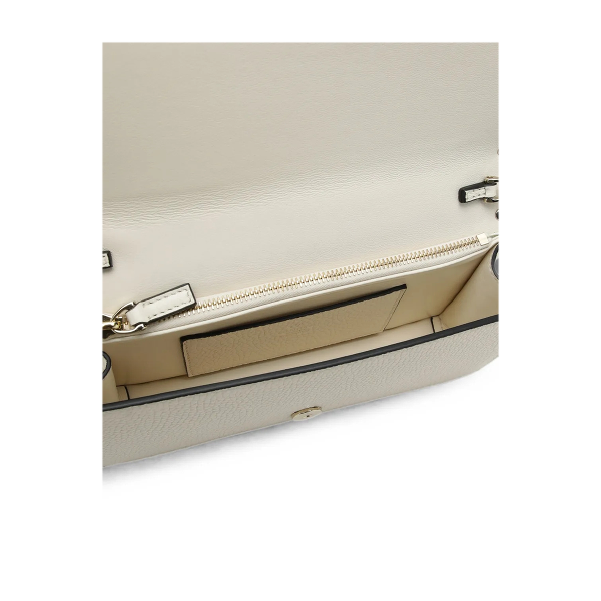 Rockstud Grainy Calfskin Wallet On Chain - Light Ivory