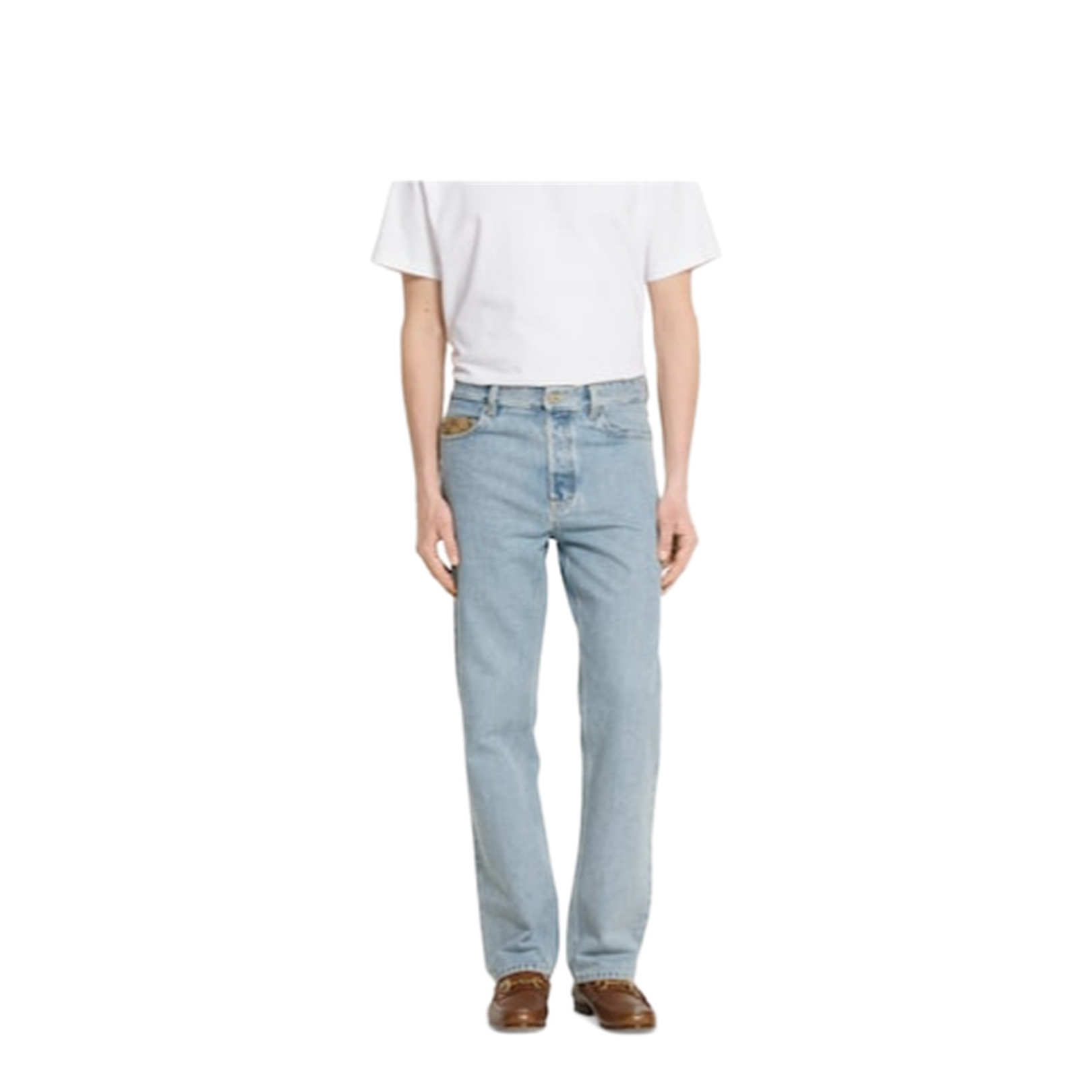Washed Denim Pant with Insert in Light Blue
