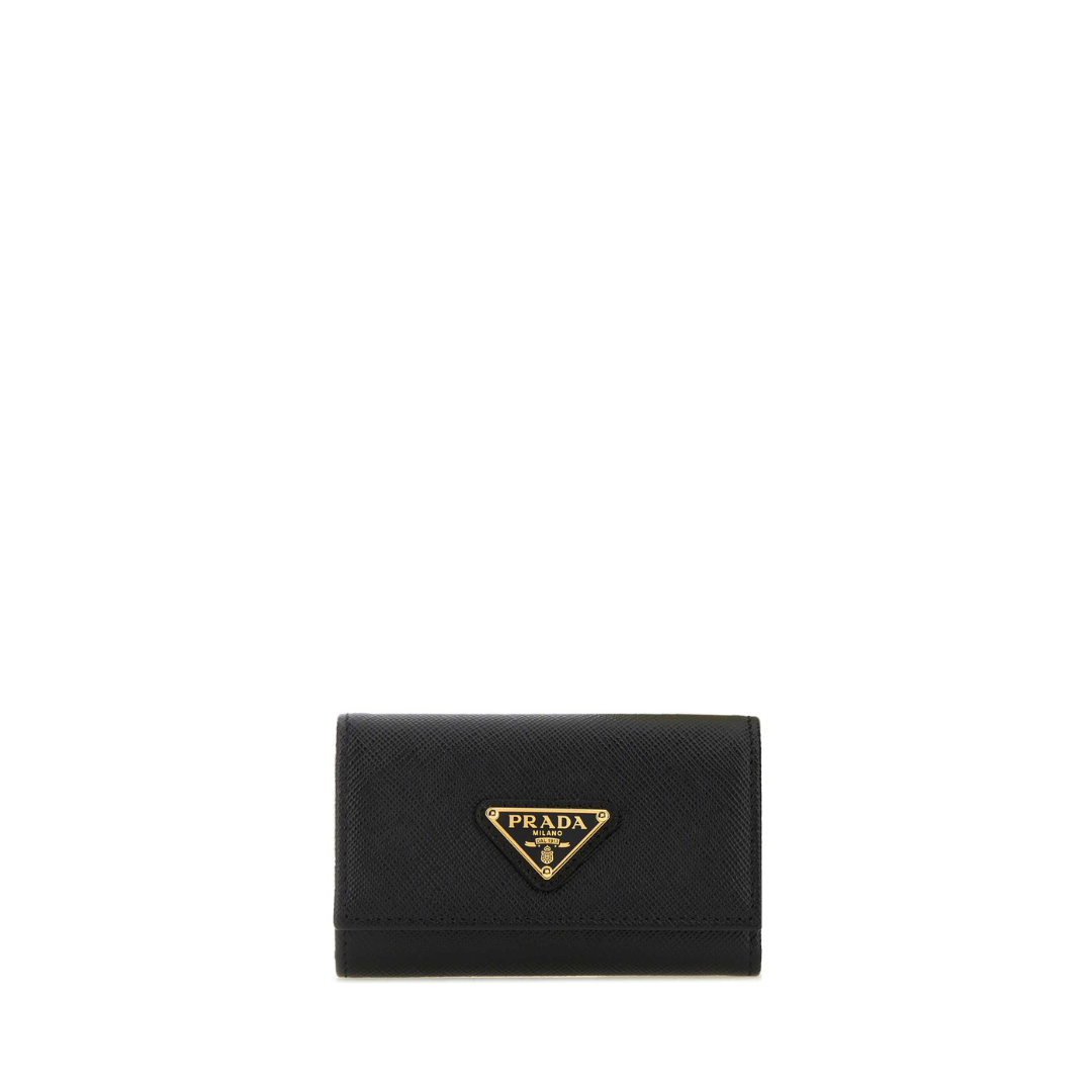 Saffiano Leather Key Pouch, Gold Hardware