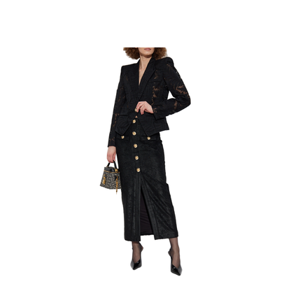 1-Button Fitted Lace Jacket Black