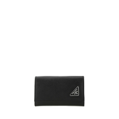 Saffiano Leather Key Pouch, Silver Hardware