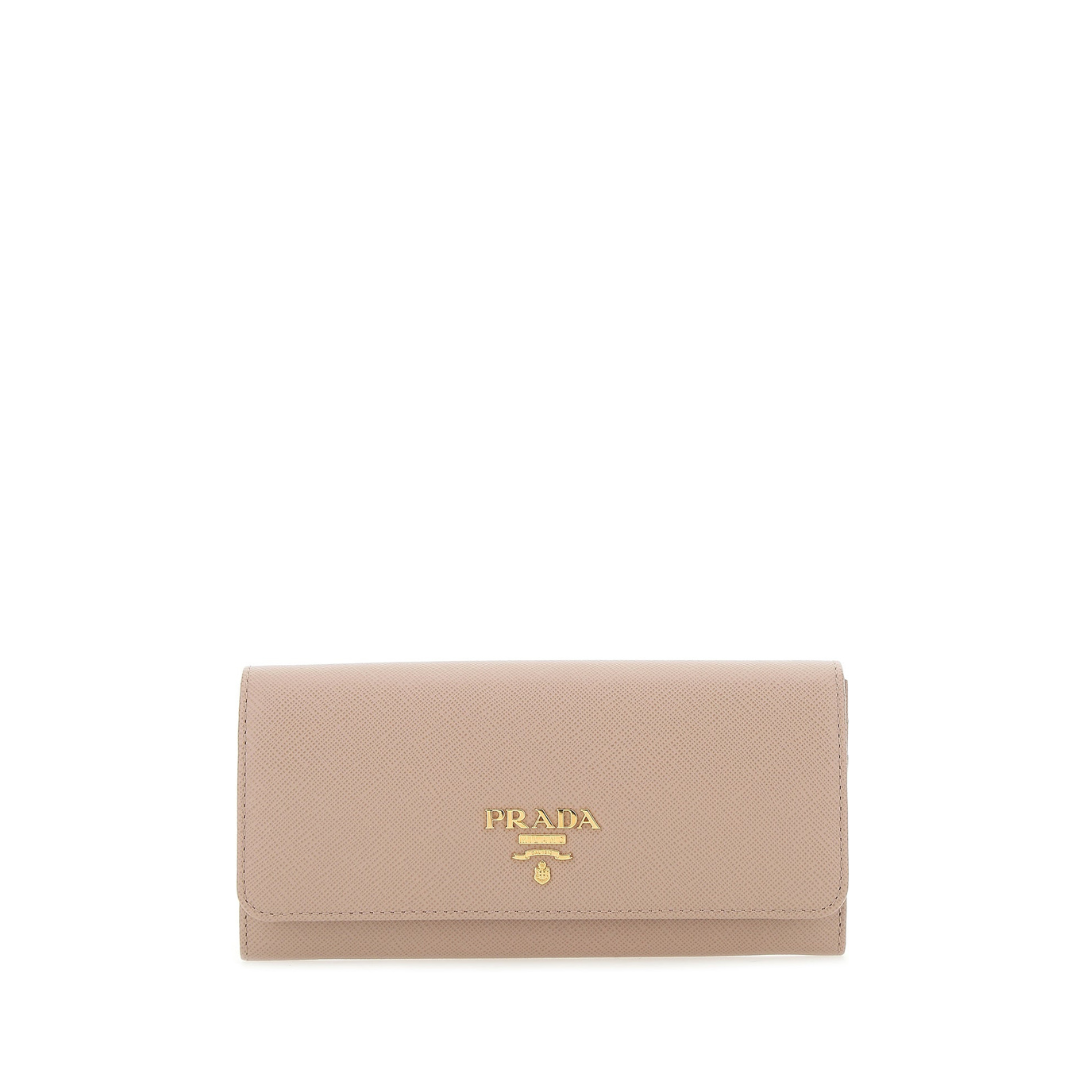 Saffiano Leather Long Wallet, Gold Hardware