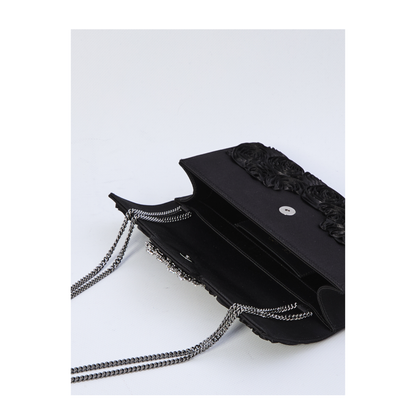 Satin Bag with Crystal Buckle and Rose Detail