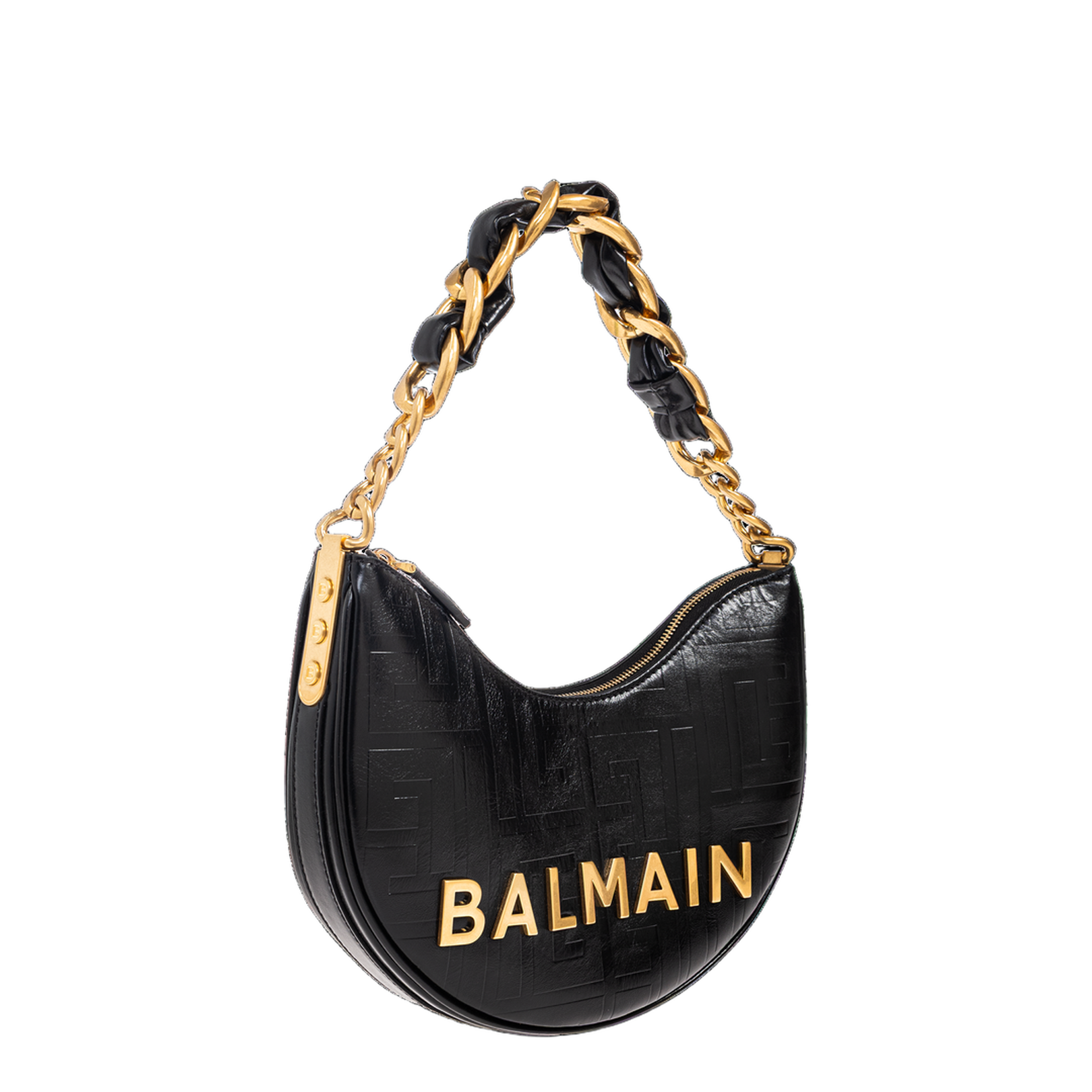 Handbag with Metal Logo and Zipper Closure