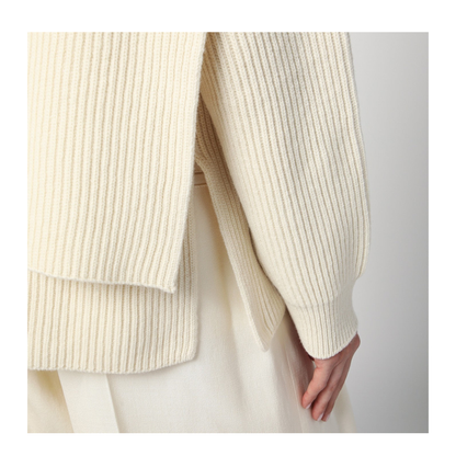 Beige Scarf-Detail Sweater