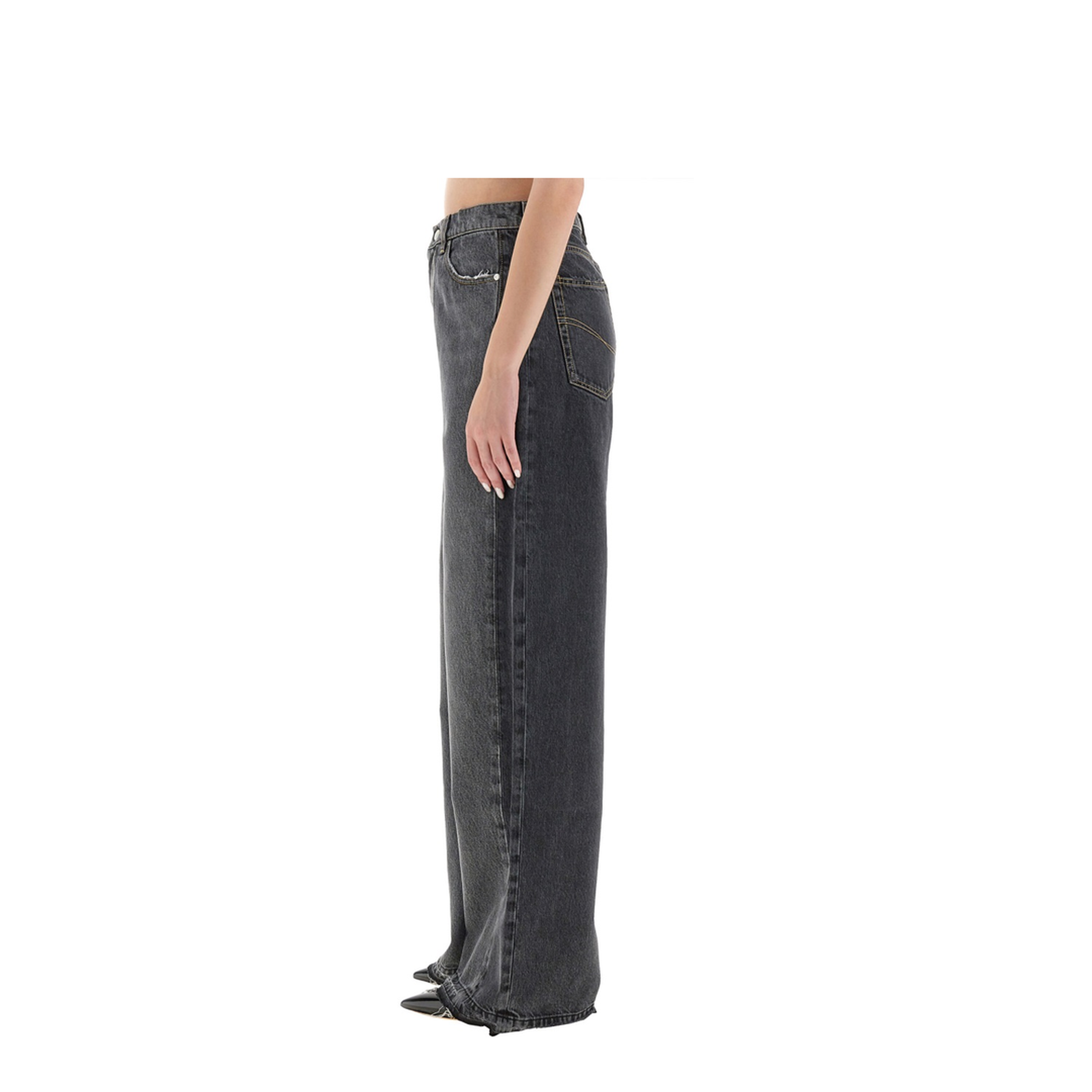 Two-Tone Black Wide-Leg Denim Jeans
