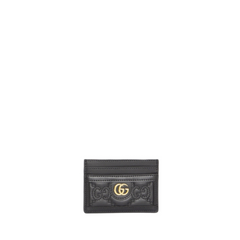 Gg Matelasse Card Case Black In Leather Gold-Tone