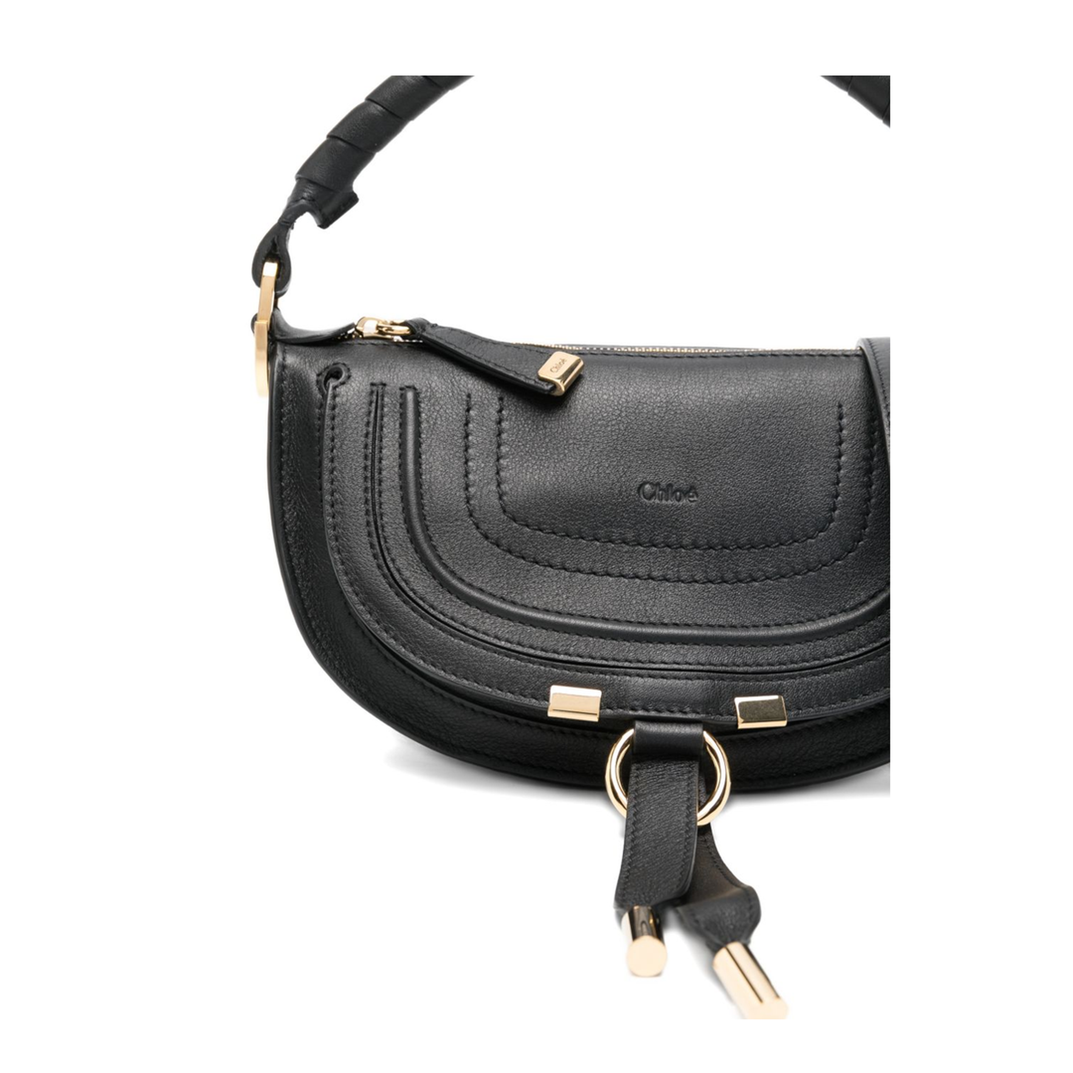 Marcie Mini Calfskin Saddle Bag - Black