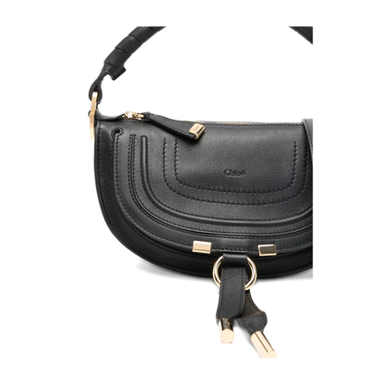 Marcie Mini Calfskin Saddle Bag - Black