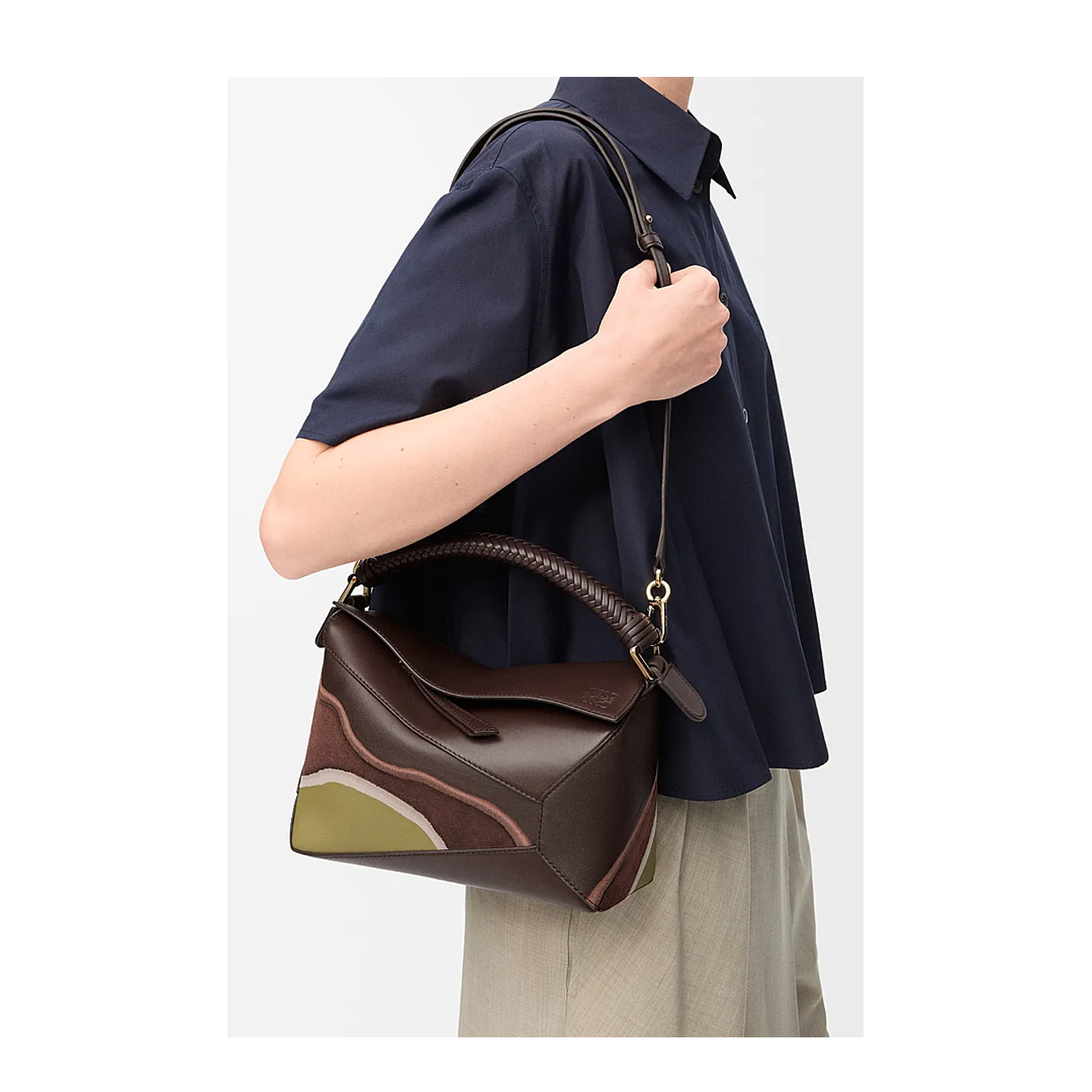Small Puzzle Edge Landscape Bag in Nappa Calfskin Brown