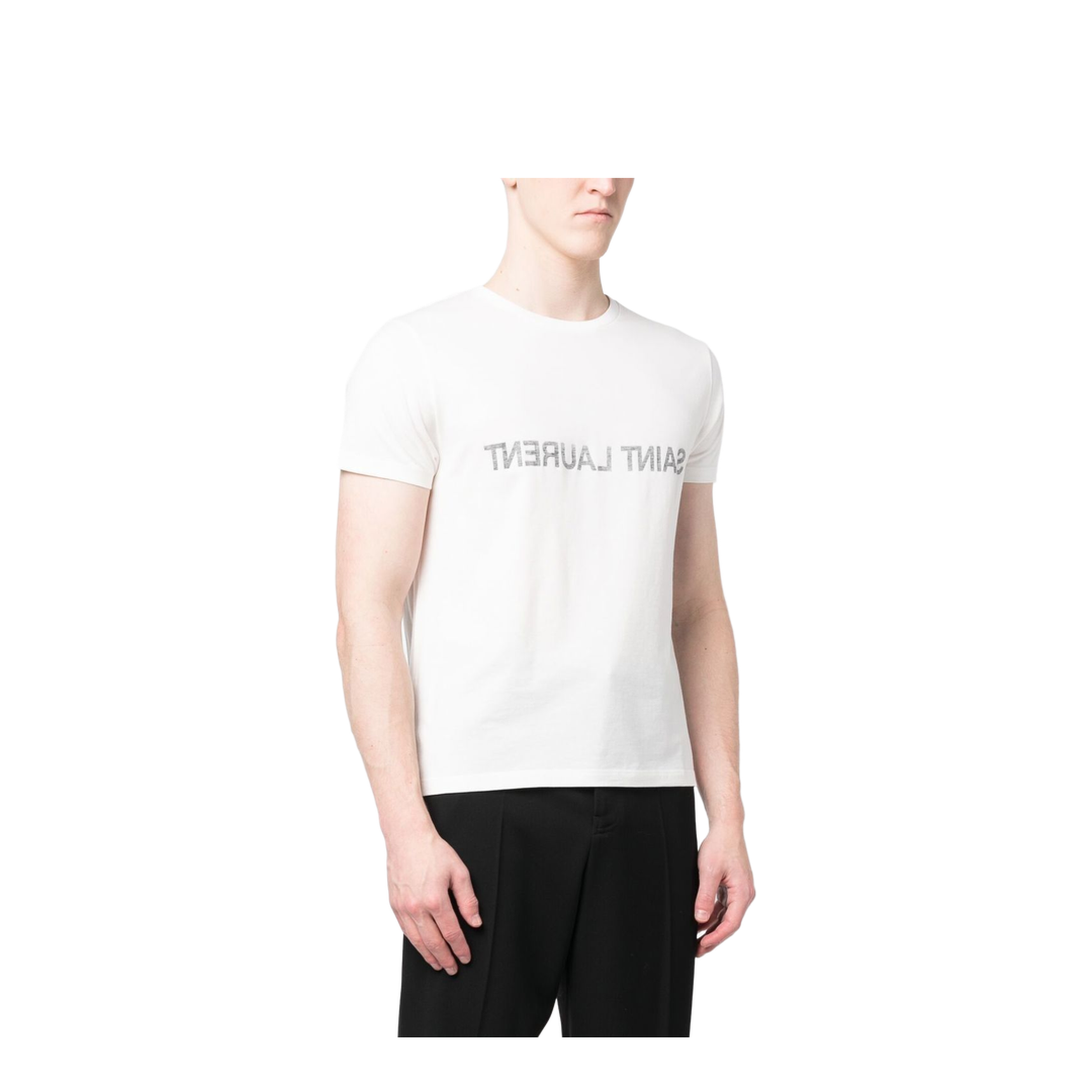 White T-Shirt with Black Logo Pattern