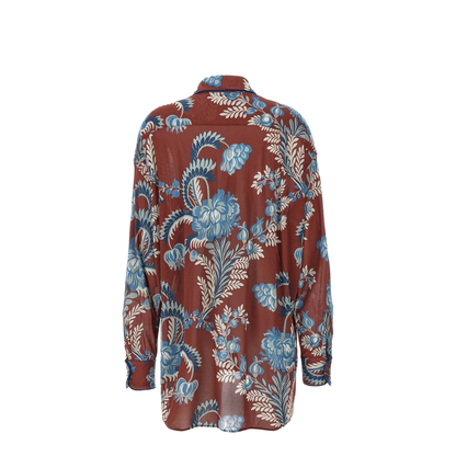 Oversized Shirt in Crepe Jersey with Floreal Foliage Print
