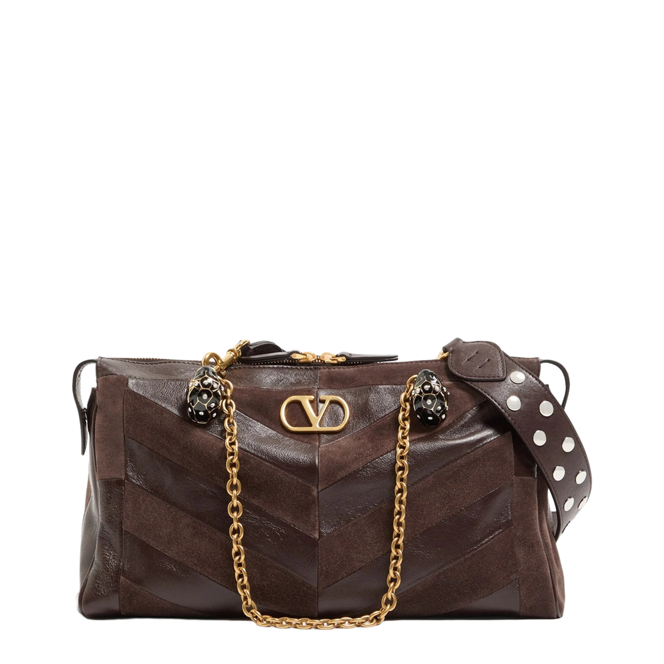 MAYFEYR - Valentino - Panthea Medium Shoulder Bag In Suede And Nappa Leather With Chevron Motif - WB0S70DED