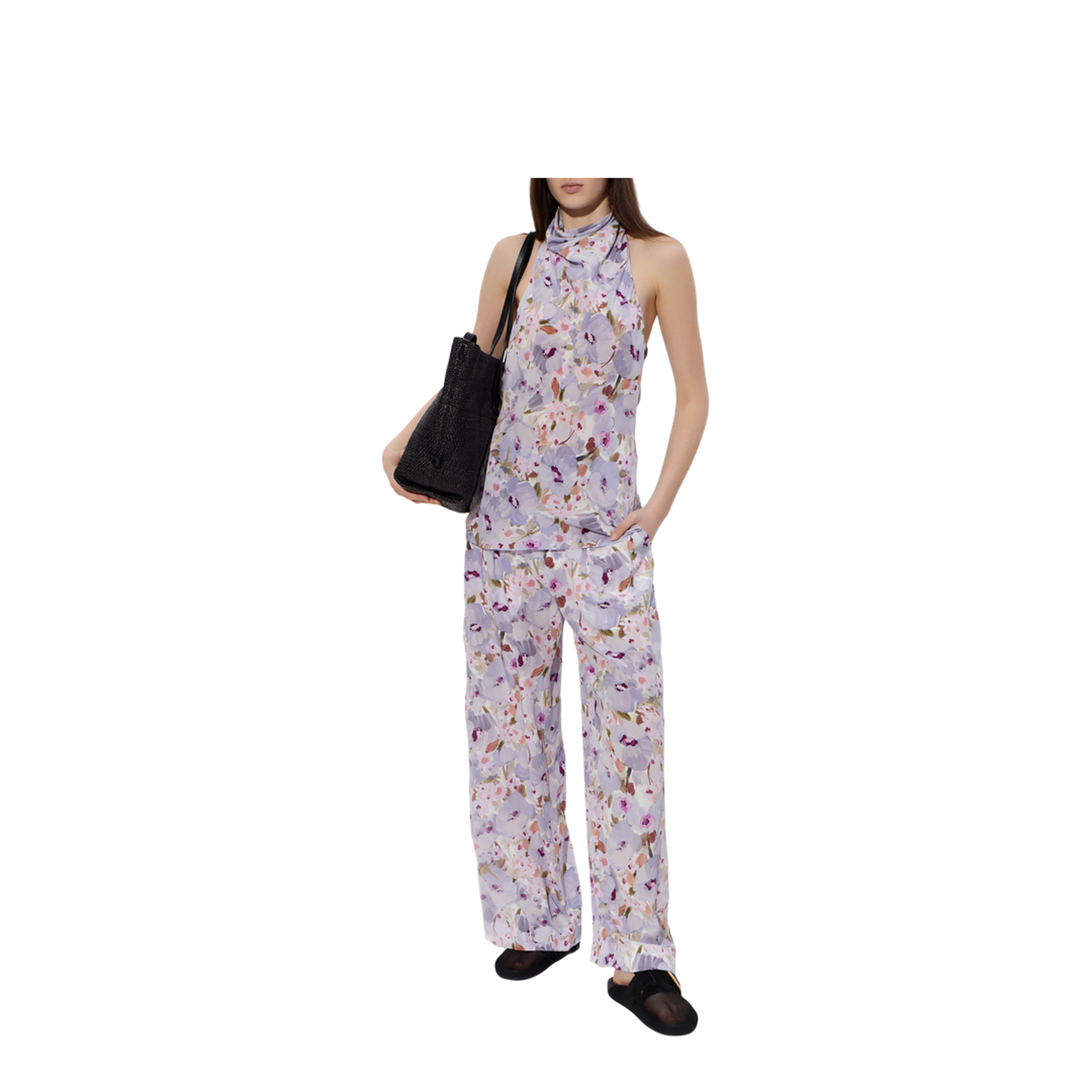 Silk Trousers with a Floral Motif