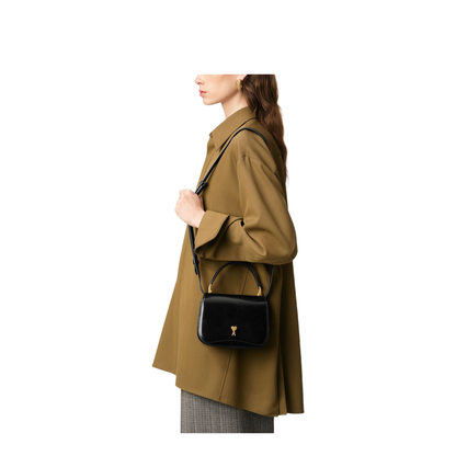 Black Glazed Leather Top Handle Bag