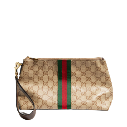 Small GG Coated Canvas Pouch - Beige and Dark Brown