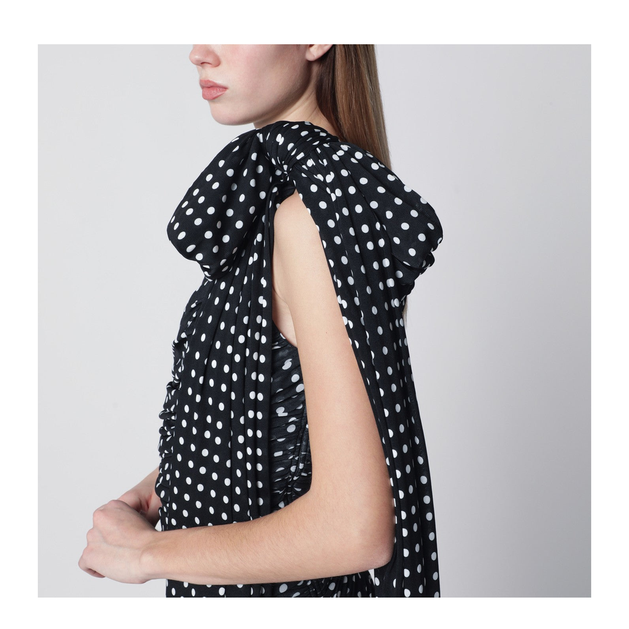 Blue Polka Dot Draped One-Shoulder Dress