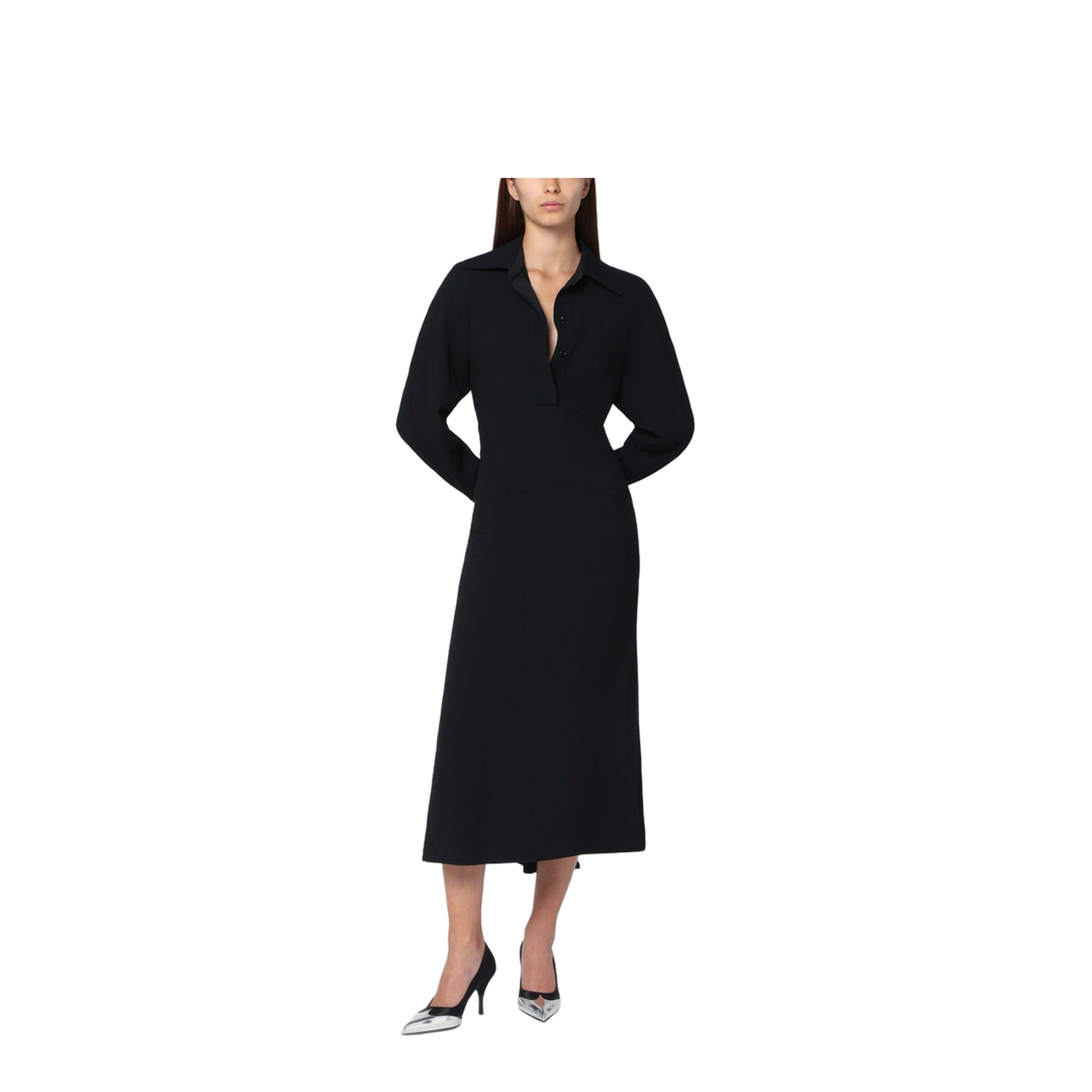 Black Satin Shirt Dress Midi