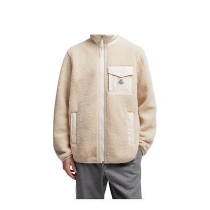 Light Beige Teddy Zip-Up Sweatshirt with Pocket