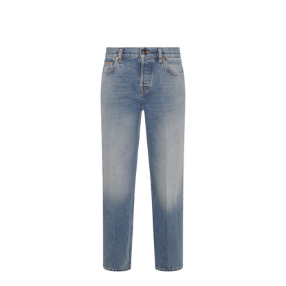 Straight Fit Denim Pants in Light Blue