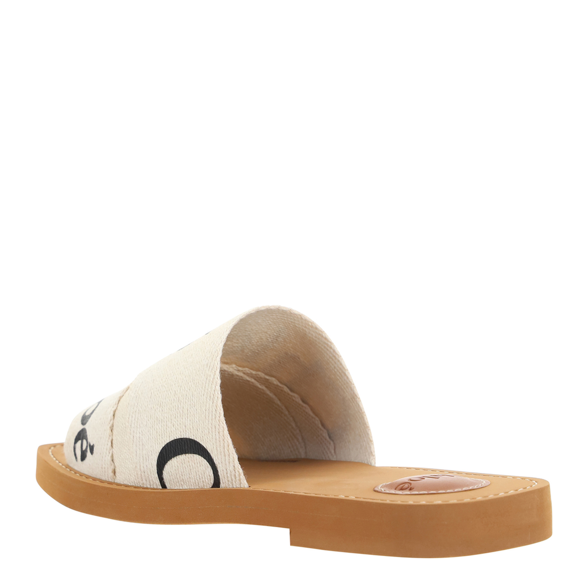 White Linen All-Over Logo Print Low Stacked Heel