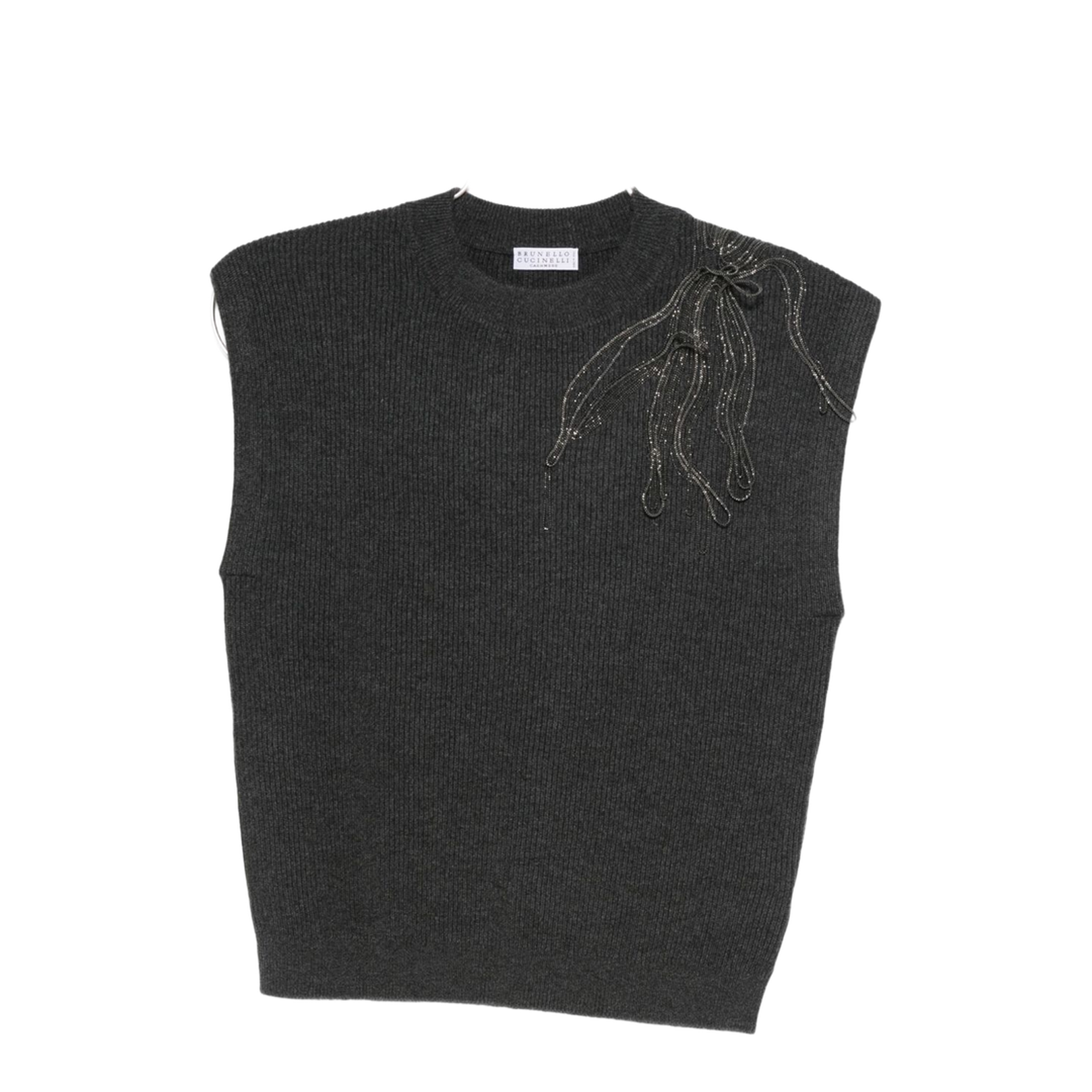 Dark Grey Ribbed Knit Sleeveless Top