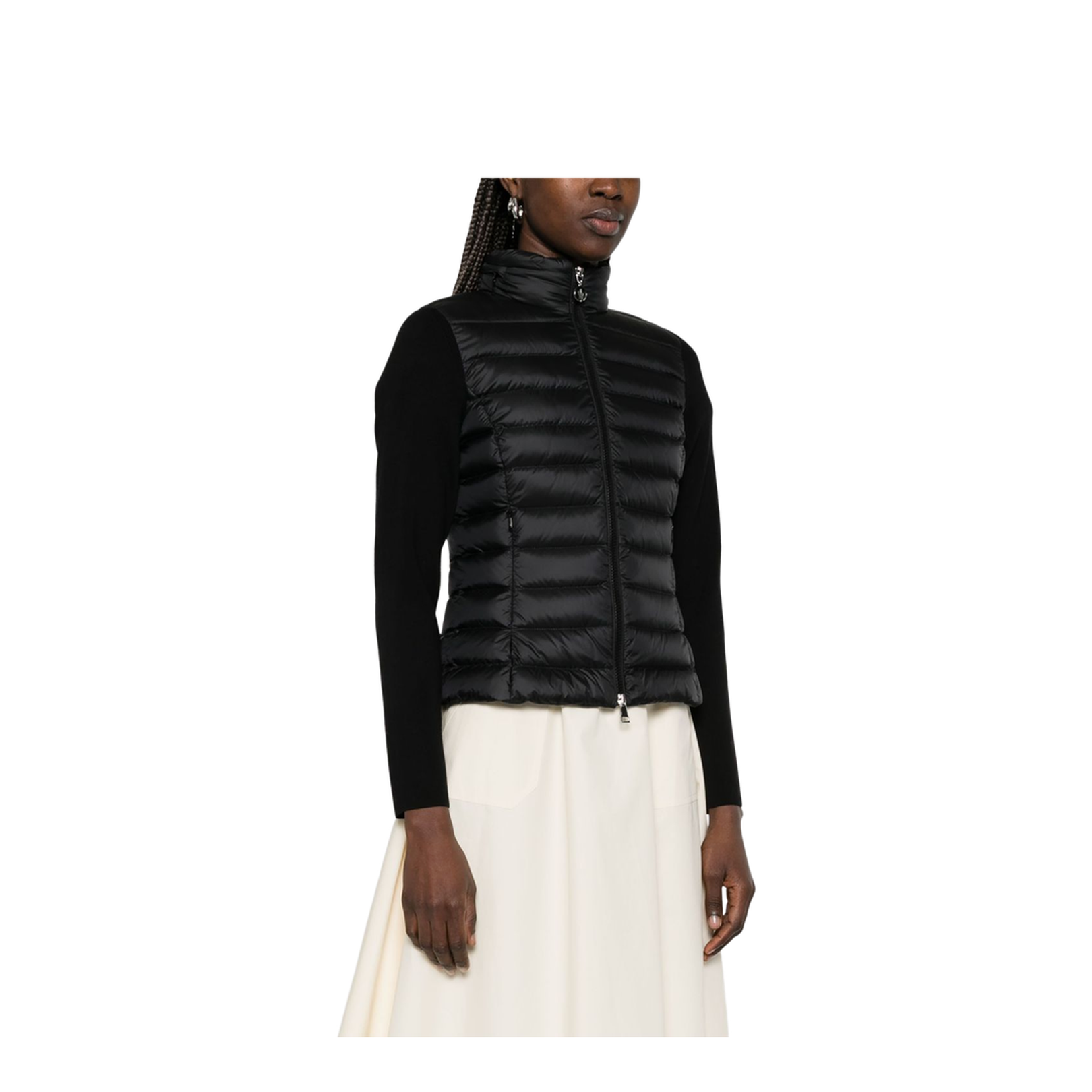Black Padded Wool Zip-Up Cardigan