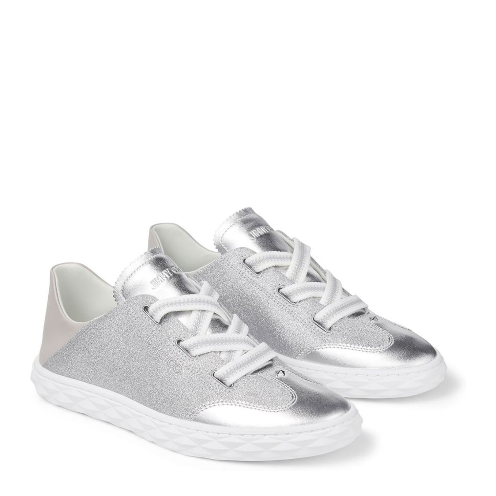 Silver Glitter Leather Trainers