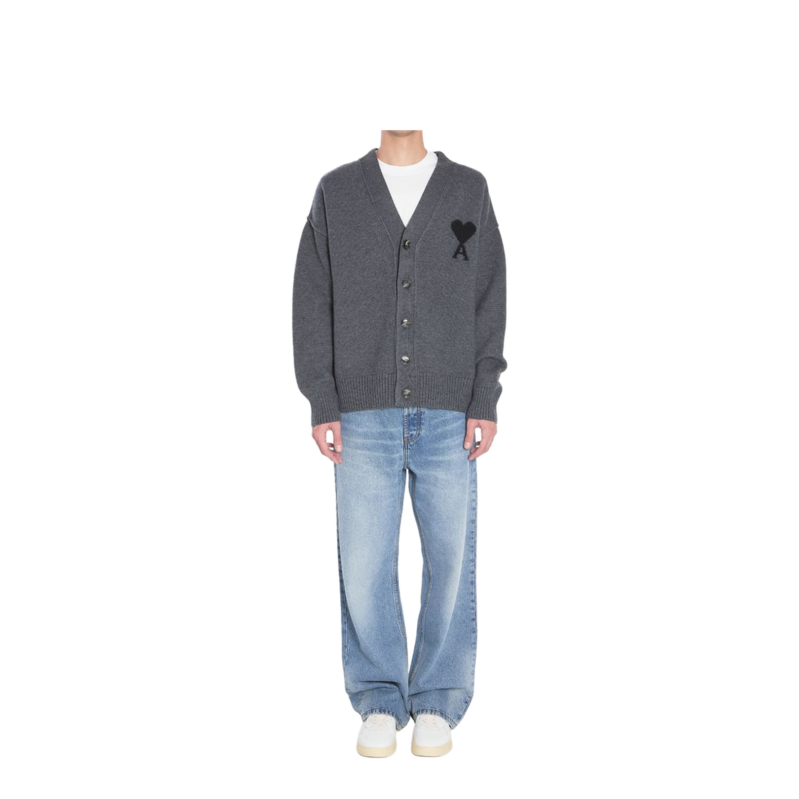 Dark Grey Felted Wool Button Front Closure