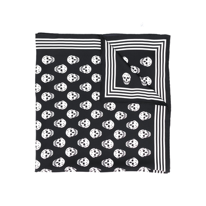 Black Mini Skull Print Silk Scarf