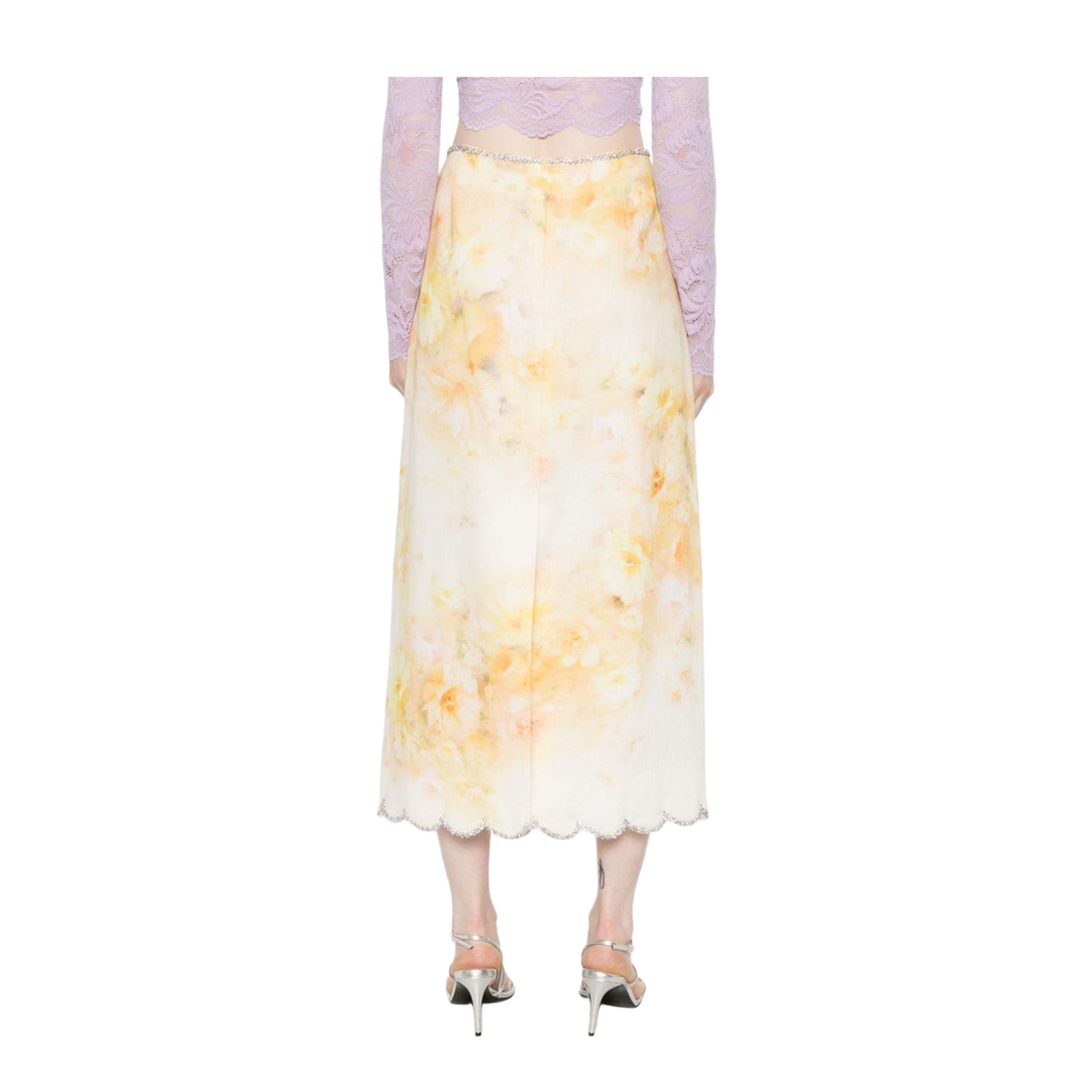 Light Yellow Printed Linen Skirt