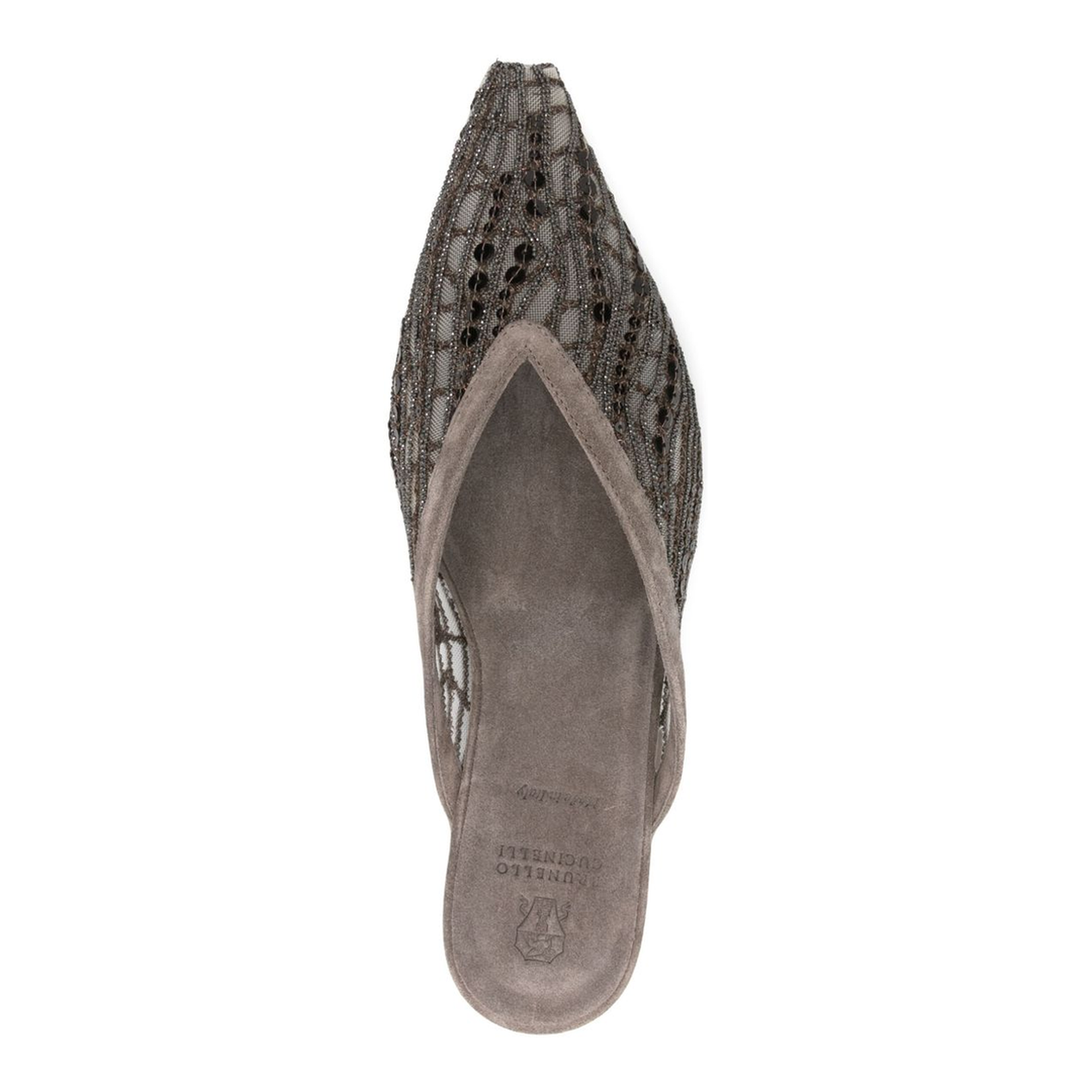 Glistening Abstract Embroidery Flats in Suede