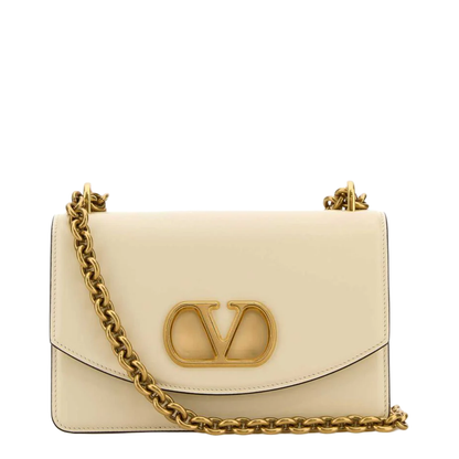 Ivory Leather Vlogo Signature Shoulder Bag