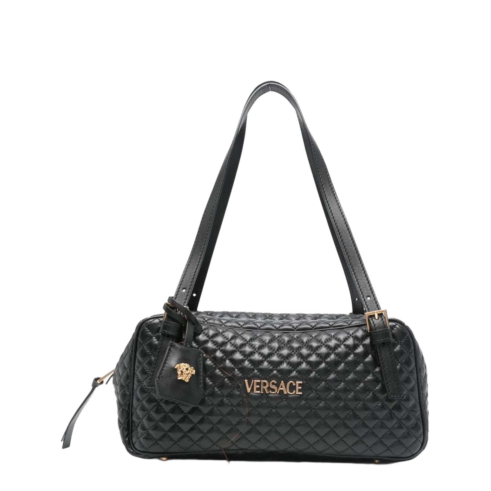 Black Quilted Leather Bowling Shoulder