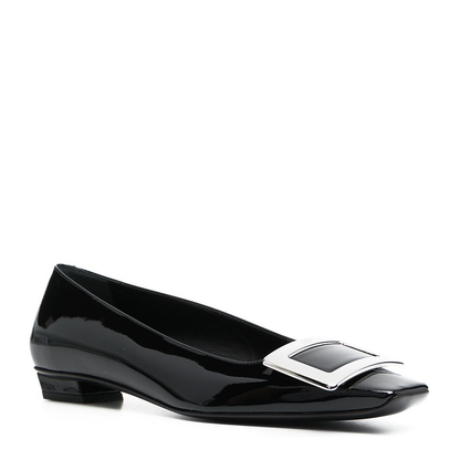 Black Patent Leather Low Block Heel