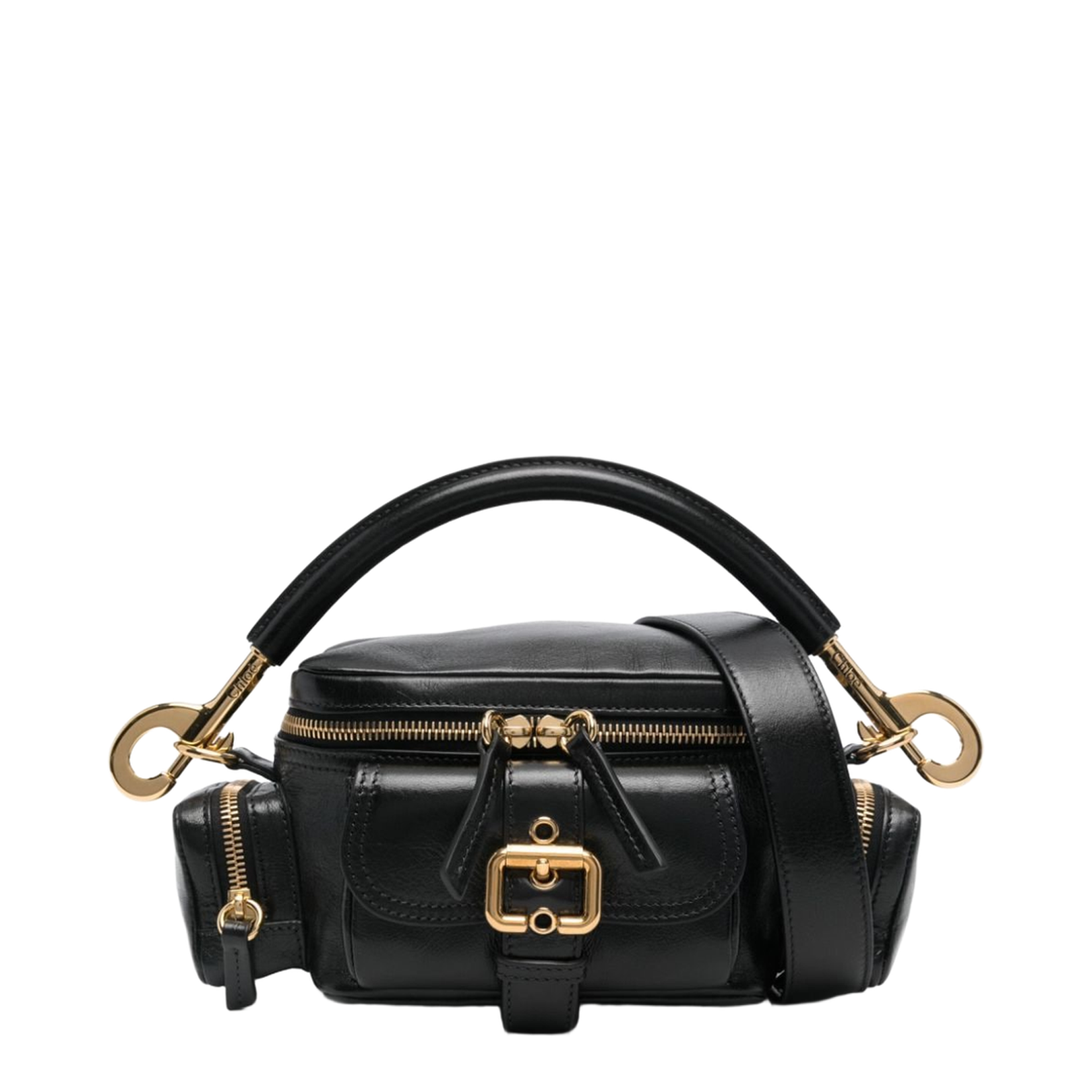 Black Leather Pebbled Texture Shoulder Bag