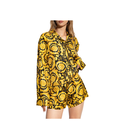 Silk Pyjama Top Baroque Print Vivid Yellow Black