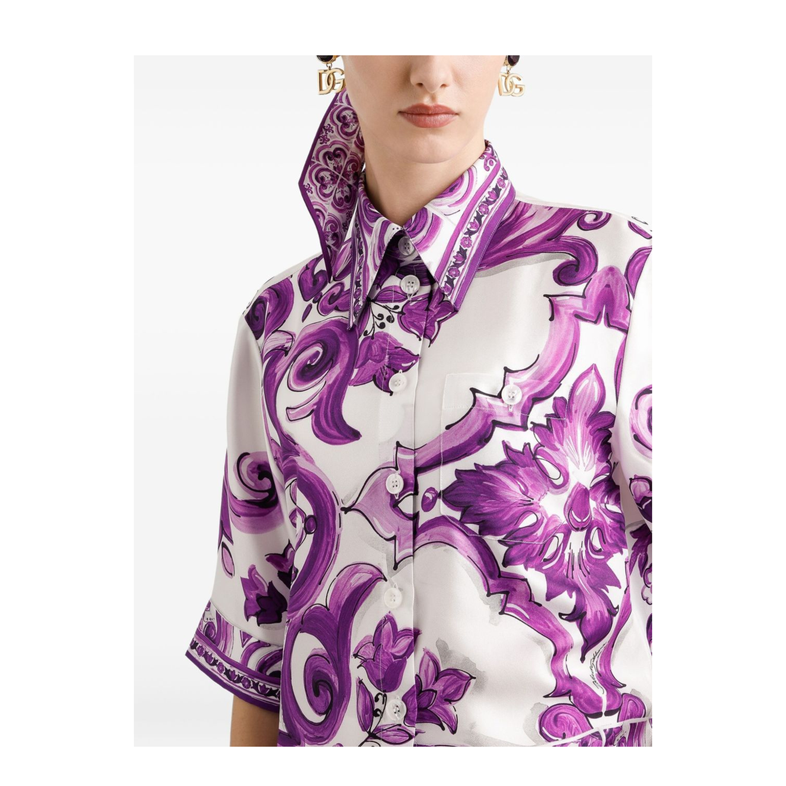 Majolica-print Silk Shirt in Multicolor