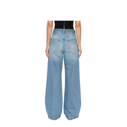 Indigo Blue Concealed Fly and Button Fastening Classic Five Pockets Belt Loops Whiskering Effect