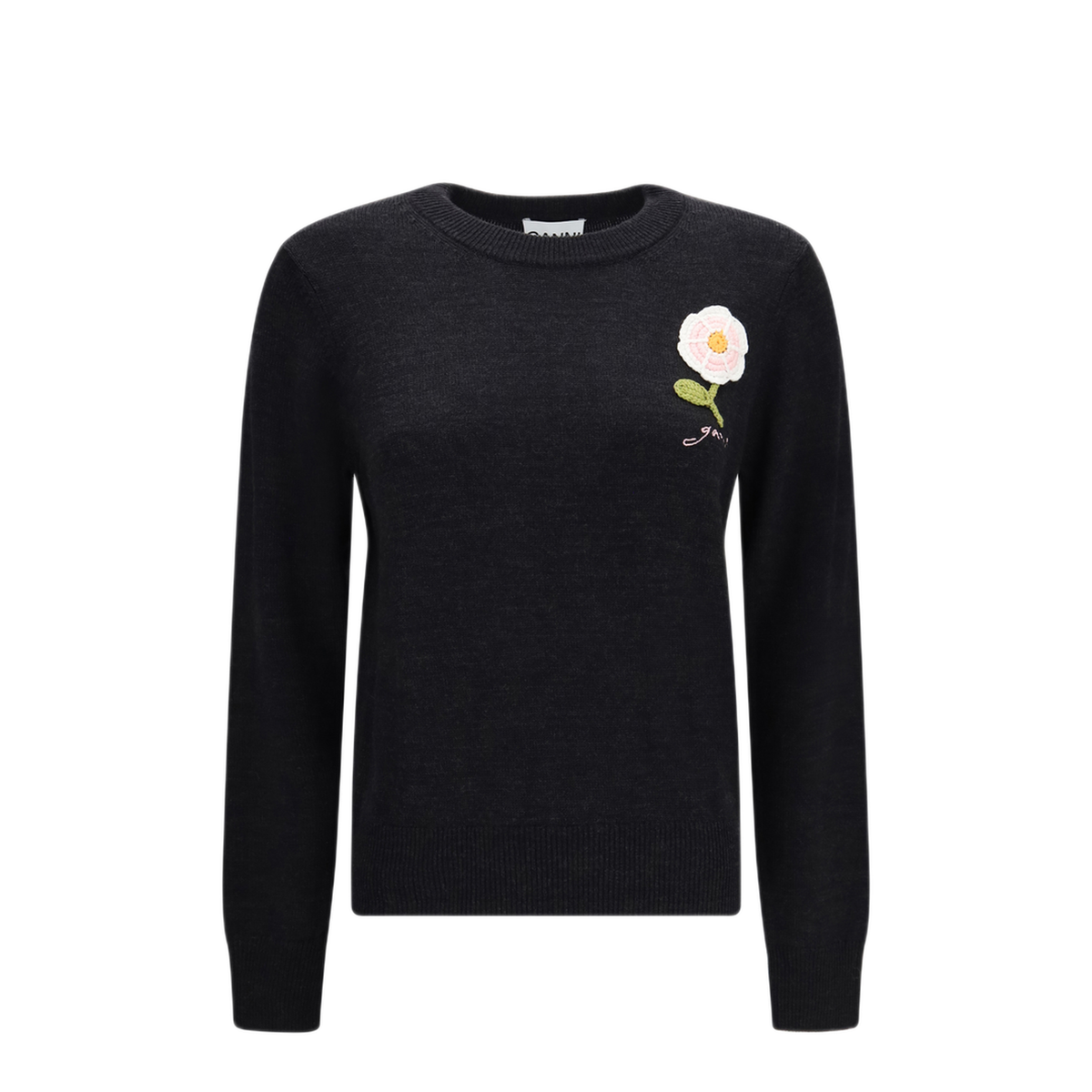 MAYFEYR - Ganni - Wool Sweater With Crochet Flower - A1150088252