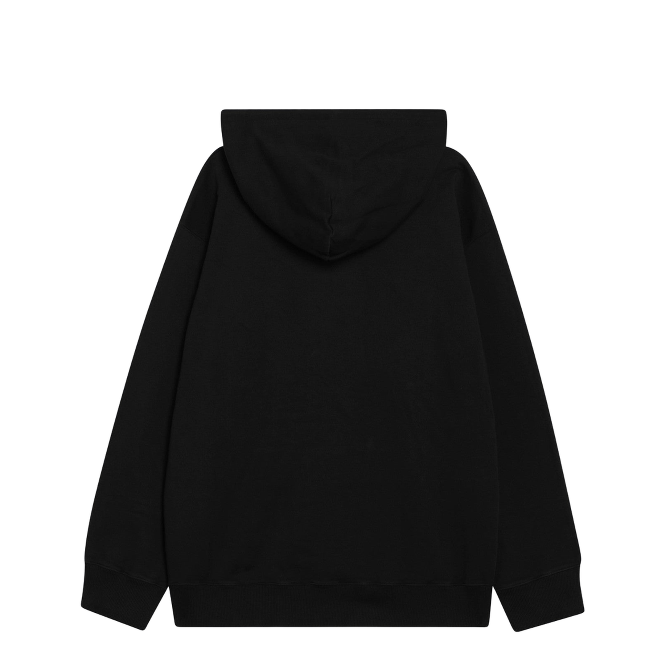 Black Front Pouch Pocket Adjustable Drawstring Hood Ribbed Cuffs Logo Patch Detailing