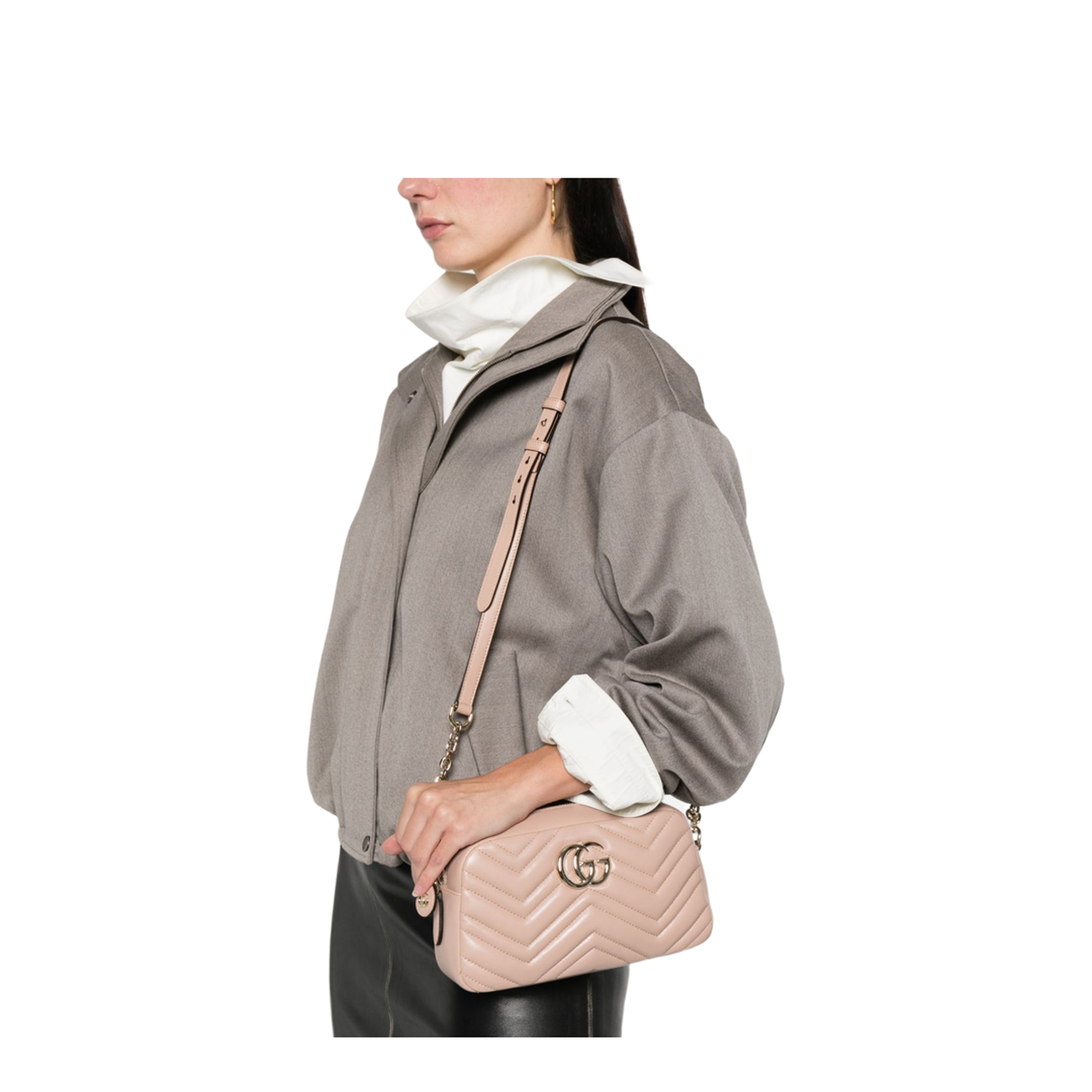 Small Camera Bag in Pink Beige Leather