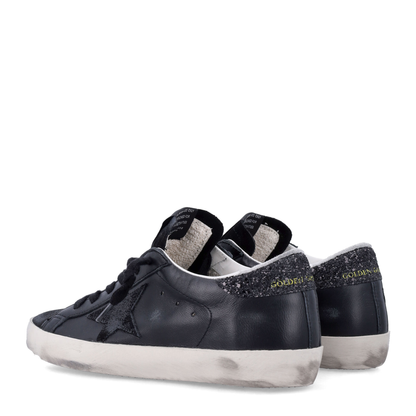 Super-Star in Black Nappa with Black Star and Glitter Heel Tab